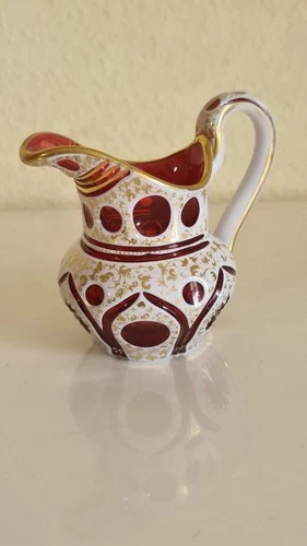 Vintage Bohemian Glass Creamer – Vintage Czech Handcrafted Milk Jug