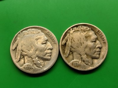 1934 PD Buffalo Nickel Set. 2 Full Date Coins. 20m 7m Minted