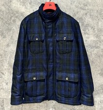 ISAIA Napoli Wool Flannel 4-Pocket Field Travel Jacket Blue Check 52 IT 4500