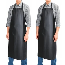 40-inch waterproof rubber vinyl apron，black heavy-duty chef apron 2 piece