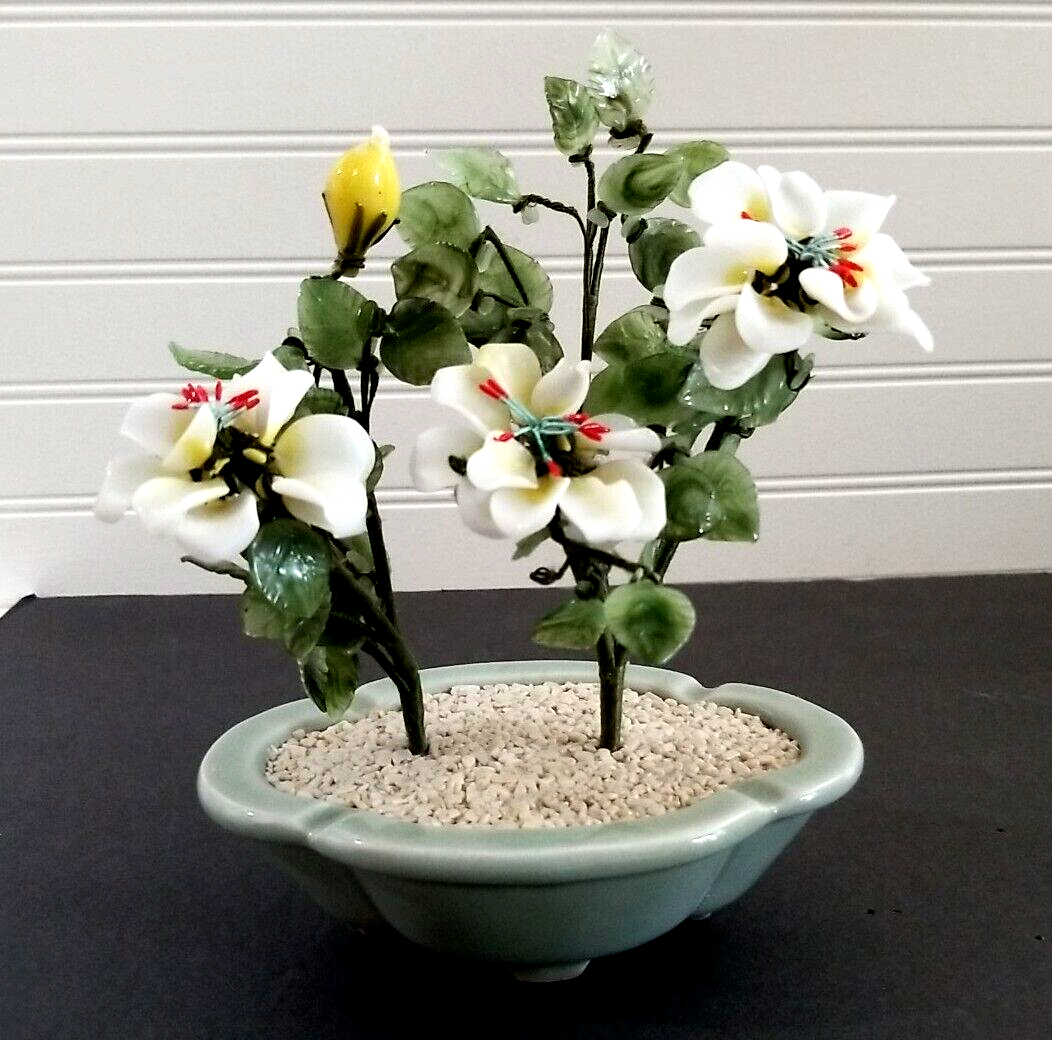 Vintage chinesischer Bonsai Baum Magnolie Blumen Quarz Jade Seladon Keramik  Topf 8" hoch | eBay.de