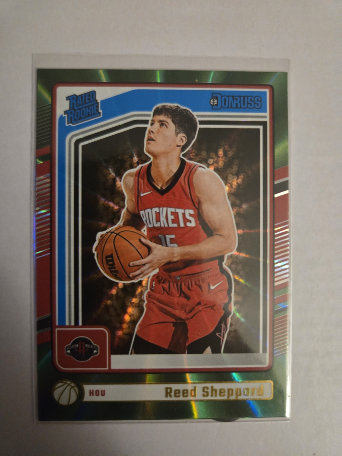 2024-25 Panini Donruss - Rated Rookie Reed Sheppard #202 Holo Green Laser (RC)