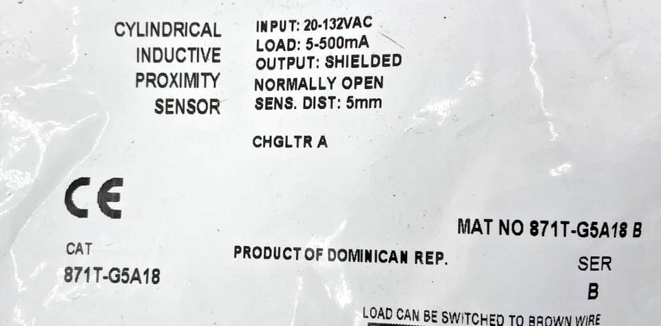 New Allen Bradley 871T-G5A18 Ser B Inductive Proximity Sensor 20-132V Dist: 5mm - Image 2 of 4