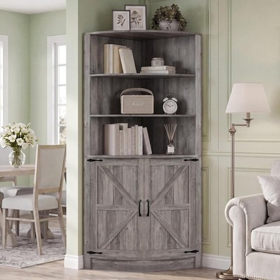 Extra Large Corner Cabinet,Farmhouse Corner Shelf with Barn Door, 67'' H Corner