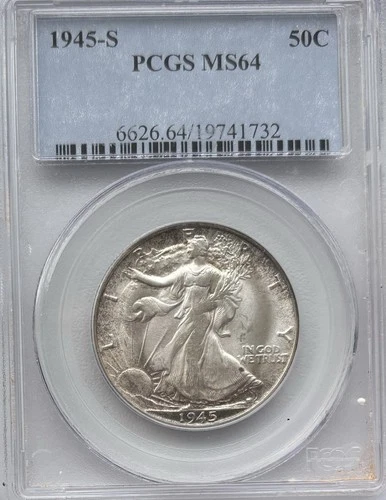 1945-S Walking Liberty Half Dollar 50C PCGS MS-64 Choice BU Silver Coin #582