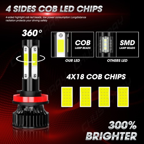For Chevy Cruze 2016-2019 4pc 6000K LED Headlight High&Low Beam Bulbs Combo Kit - Picture 7 of 10