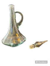 Vintage Clear Cut Crystal Glass Genie Liquor Decanter With Handle and Stopper