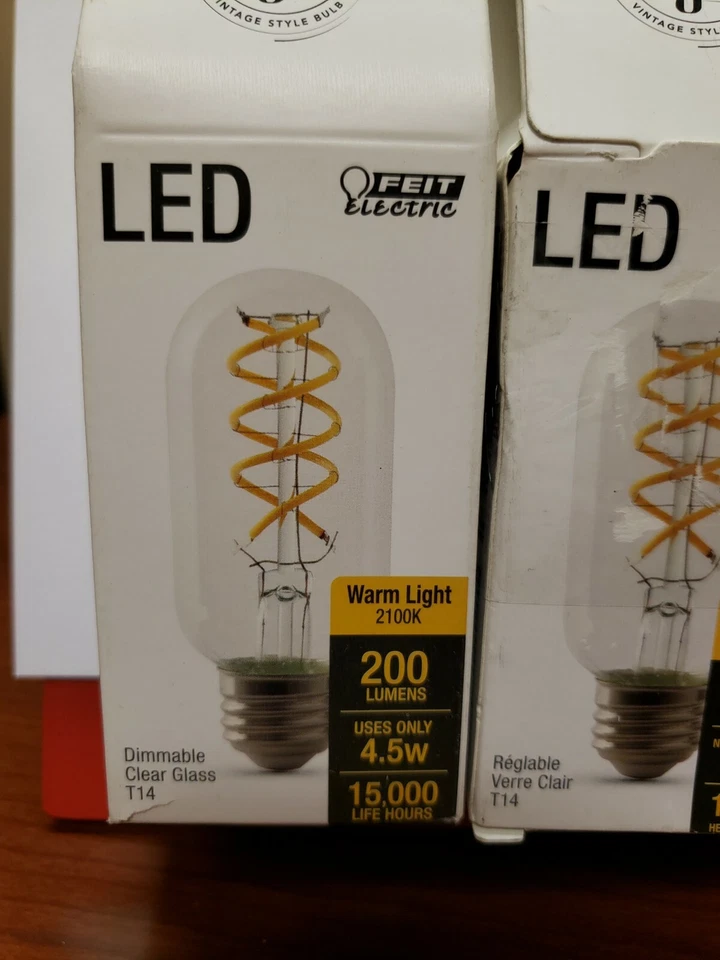 Feit Electric 25W Equivalent T14 Dimmable LED Clear Glass Vintage 2100K (3) PACK - Image 2 of 4