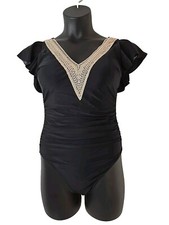 Sz M One Piece Swimsuit Women's Black Built-in Bra New