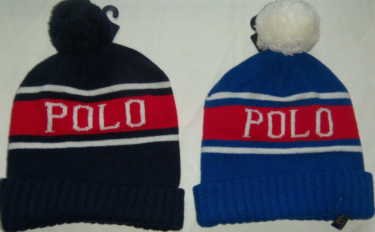 New Mens Polo Ralph Lauren USA Pom-Pom Stadium Hat Beanie Navy or