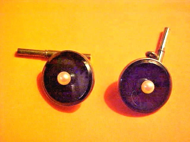 Vintage K Mikimoto Sterling Silver Black Onyx and Pearl Cufflink Set Japan - Image 2 of 4