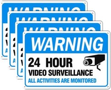 Video Surveillance Sign, 4-Pack 12" X 8" Security Camera Sign, Reflective and Wa