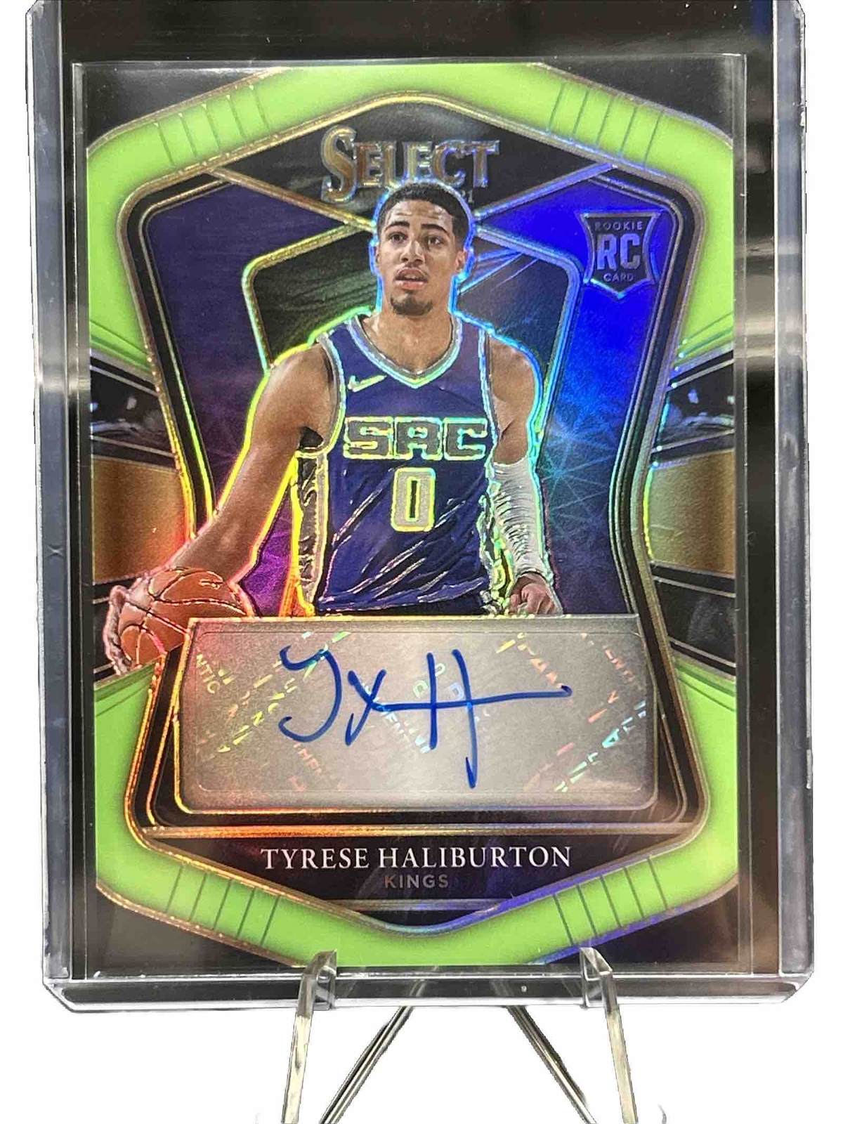 2020 Select Tyrese Haliburton Rookie Signatures Neon Green Prizm /99 Auto RS-HAL