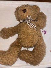 Vintage Dakin Brown Teddy Bear Plush Shaggy Gingham Check Bow 13" Stuffed Animal