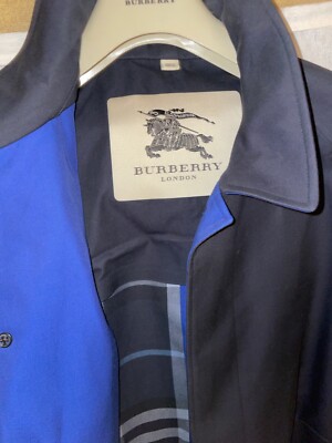 NEW BURBERRY LONDON MENS NAVY NOVA CHECK TRENCH COAT JACKET 52 L