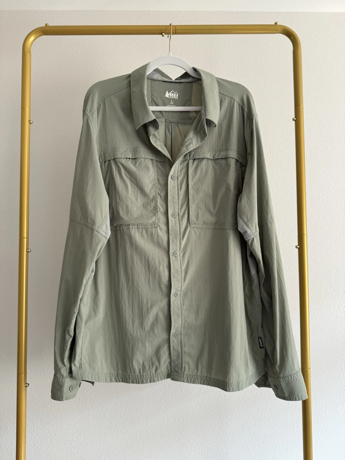 REI Co-op Men's Shirt Button up Fishing Hiking Vented Roll up Long Sleeves L