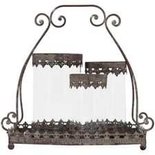 Etagere Landhaus Deko Tablett Metall Kantendekor rechteckig Antik Grau H 36cm