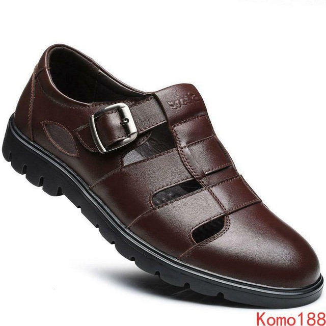 New Summer Brand Split leather Men Sandals hollow out design breathable beach sandals for male 