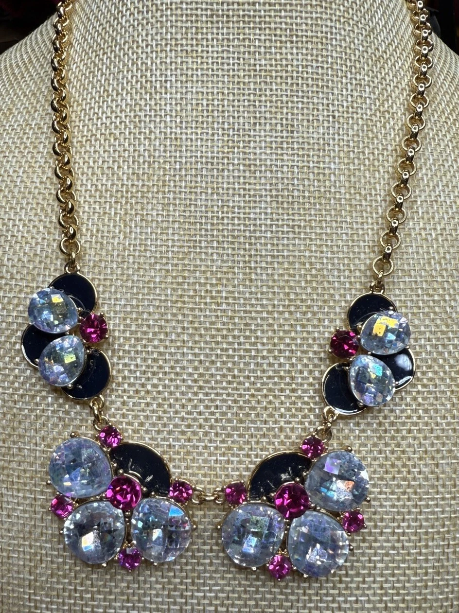 Collana Vintage Kate Spade Cristallo Colorato Placcato Oro Statement