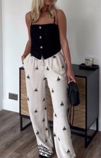Zara EMBROIDERED WIDE LEG PANTS size S Ref 8372/111