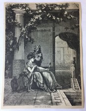 1877 magazine engraving ~ A ROMAN LADY AT HER TOILET