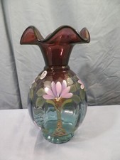Large Fenton Hand Painted Mulberry Glass Honor Collection Vase 9" Tall