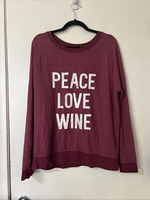 GRAYSON THREADS Peace Love Wine Long Sleeve SWEATSHIRT Size XL