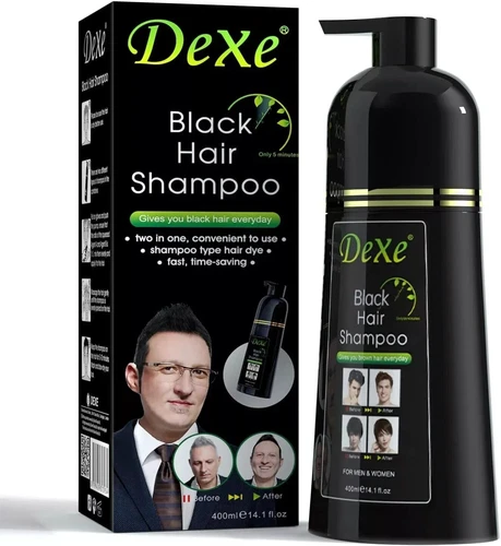 Dexe Black Hair Dye Shampoo | Natural All Hair Type Hair Instant Colouring 400ml