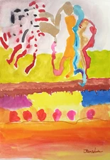 Free Shipping original Painting-Imagination Walking on Bridge w/ Spirits 7x5"-JW