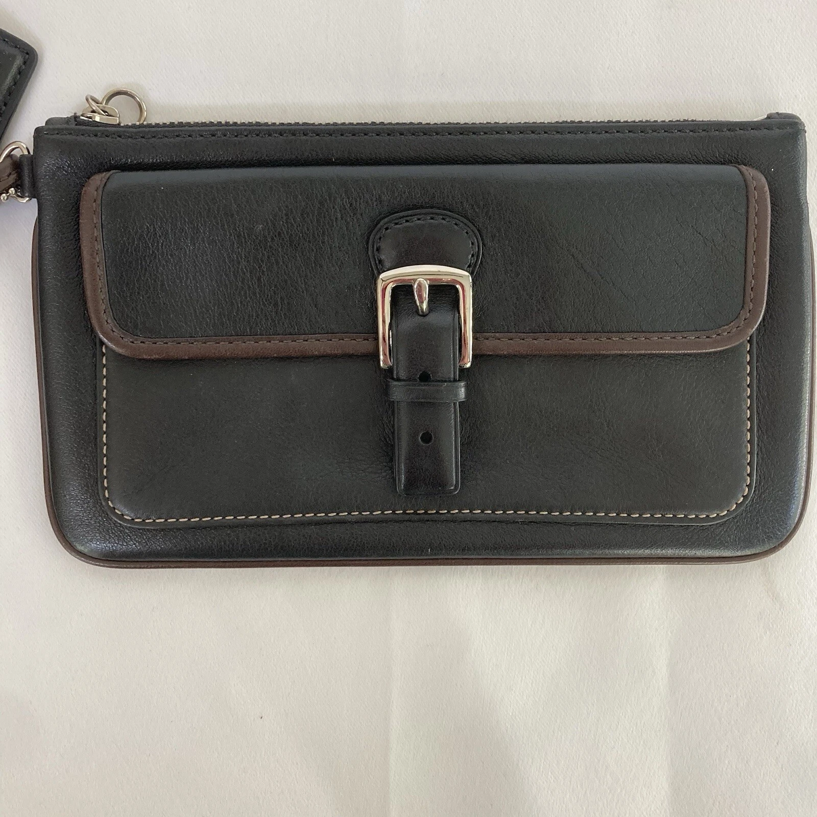 Borsa cambio polso Coach vintage anni 2000 in pelle Nera con bordo marrone