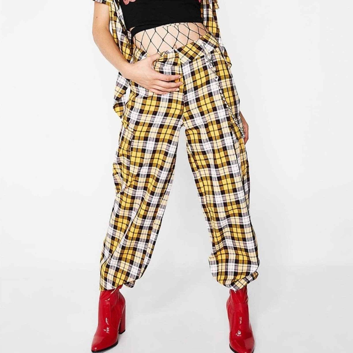 Keidis Yellow Cargo Plaid Pants Small - Main Image