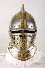 16 Gauges tinted Medieval Etched Burgonet Helmet Knight Helmet