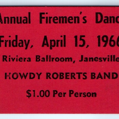 1966 Janesville WI Riviera Ballroom Annual Firemens Dance Howdy Roberts Band Vtg