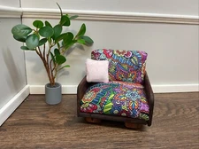 Handmade For Barbie MOD 70s Inspired Upholstered And Wooden Chair 1:6 Scale