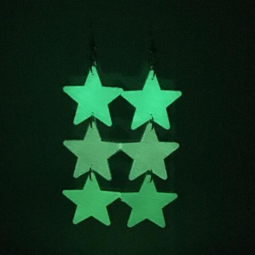 Glow in the dark star earrings , acrylic lightweight Kitsch Fun 5cm to 16cm long - Picture 61 of 90