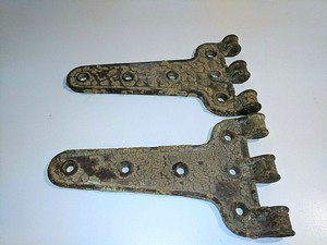 Vintage Antique Large Cast Iron Pin Door Hinges Rusty Rustic Barn