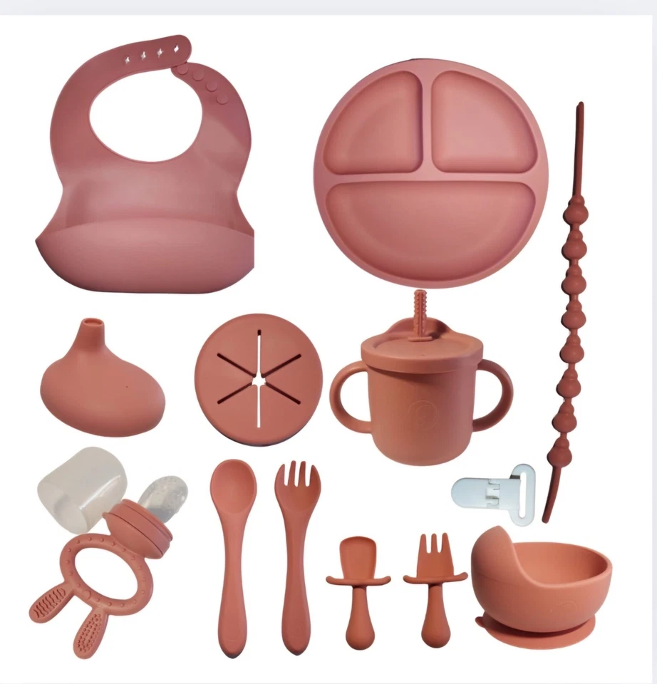Juego de Vajilla Infantil de Silicona de 10 piezas para Bebe, color Azul o Rosa - Imagen 2 de 4