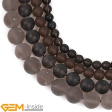 Natural Smoky Brown Quartz Crystal Matte Frosted Round Loose Beads Strand 15" AU