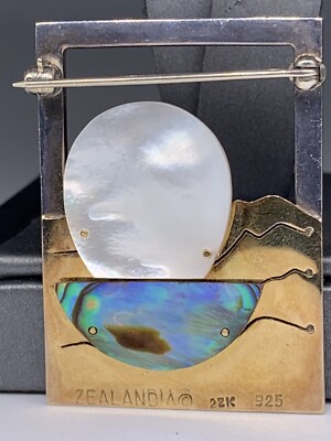 Zealandia 22k & 925 Sterling Silver Mother of Pearl Abalone Brooch  display picture 1