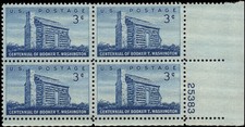 US Scott # 1074, Booker T. Washington, Plate Block of 1956 3¢ Stamps, MNH