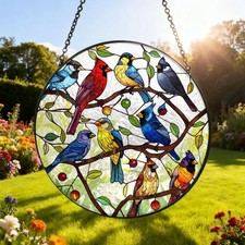 Colorful Birds Suncatcher Stained Glass Garden Suncatcher Window Hanging Bird