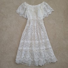 VNT. Ricki Lang for Nuit White Lace  Midi Dress Off Shoulder CottageCore Boho 