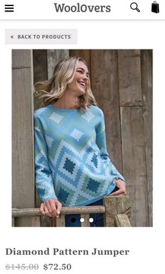 NWOT $143 Women s WoolOvers Diamond Pattern Knit Sweater - Medium Blue Natural
