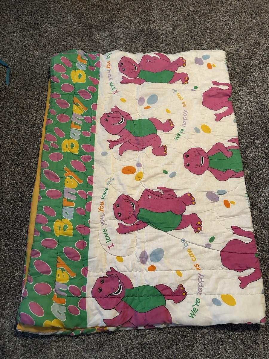 Barney & Friends Vintage Twin Comforter Blanket Multicolor 1990's