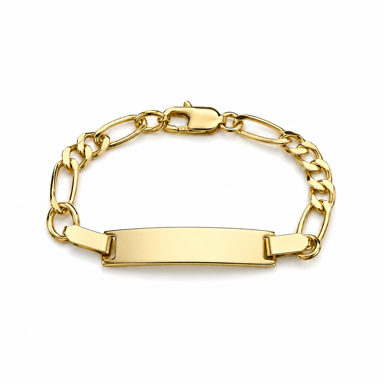 Italian 1/200 14K Yellow Gold Figaro ID Link Bracelet Pulsera Mens Womens