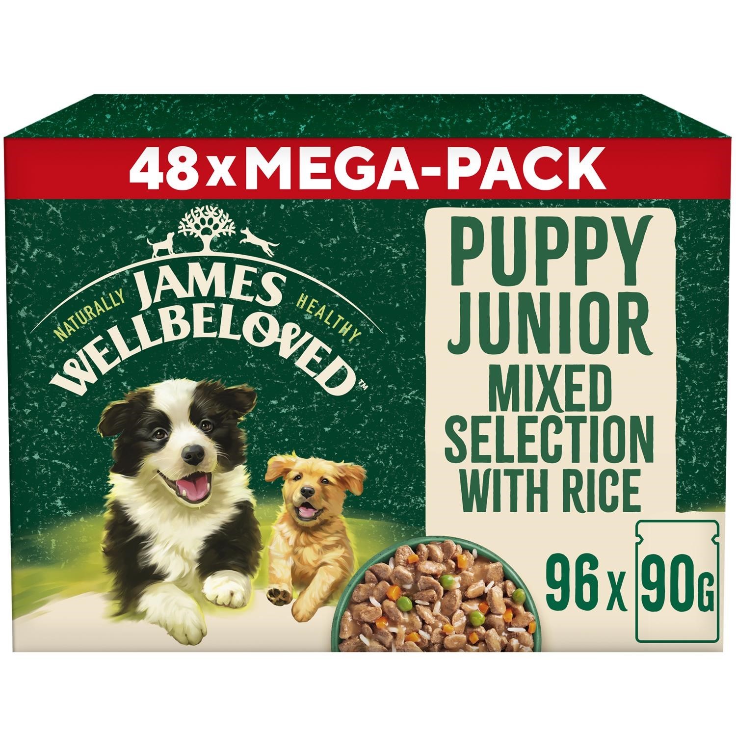 96 x 90g James Wellbeloved Puppy Wet Food Turkey, Lamb & Chicken in Gravy Pouch