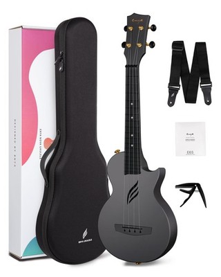 Enya Nova U Konzert-Ukulele 23 Zoll Schwarz   Carbonfaser Set mit Tasche, Gurt