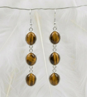 Beautiful Oval Cut Tiger's Eye Hook Earrings 925 Sterling Silver Party Wear Gift