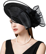 Womens Church Derby Fascinator Hats,20S 50S Linen Feather Vintage Feather Weddin