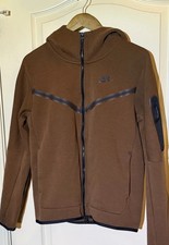 Nike Tech Fleece Hoodie Full Zip Hooded Brown Black Logo CU4489 Men Size Small